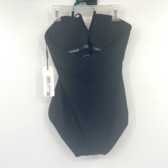 Calvin Klein NWT Floral Black and Blue Halter tie One Piece Size 6 - Picture 6 of 9